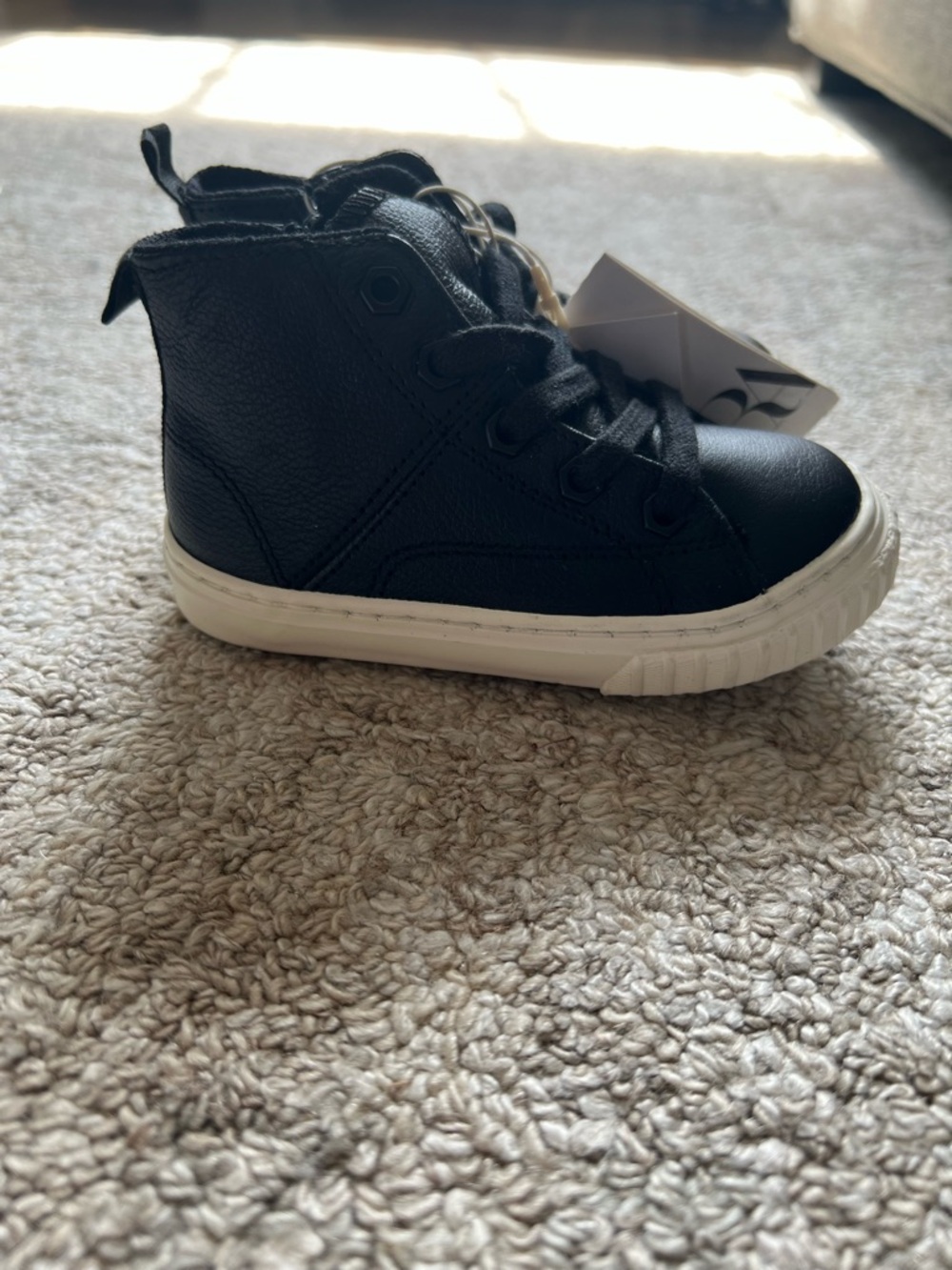 NEW Zara Kids Black High-Top Kids Sneaker with White Sole 6.5c